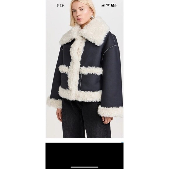 Free People Kiki Sherpa Vegan Leather Bomber Jacket Boxy Winter NWT SMALL - Picture 2 of 5